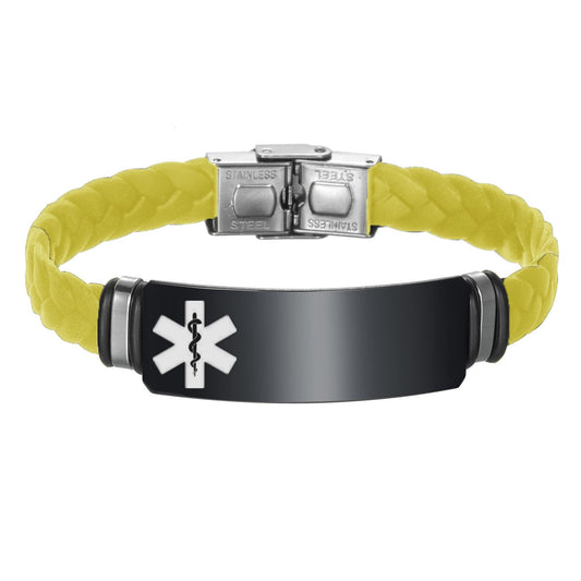 Personalized braided wrap silicone medical alert id bracelet, 8.26''