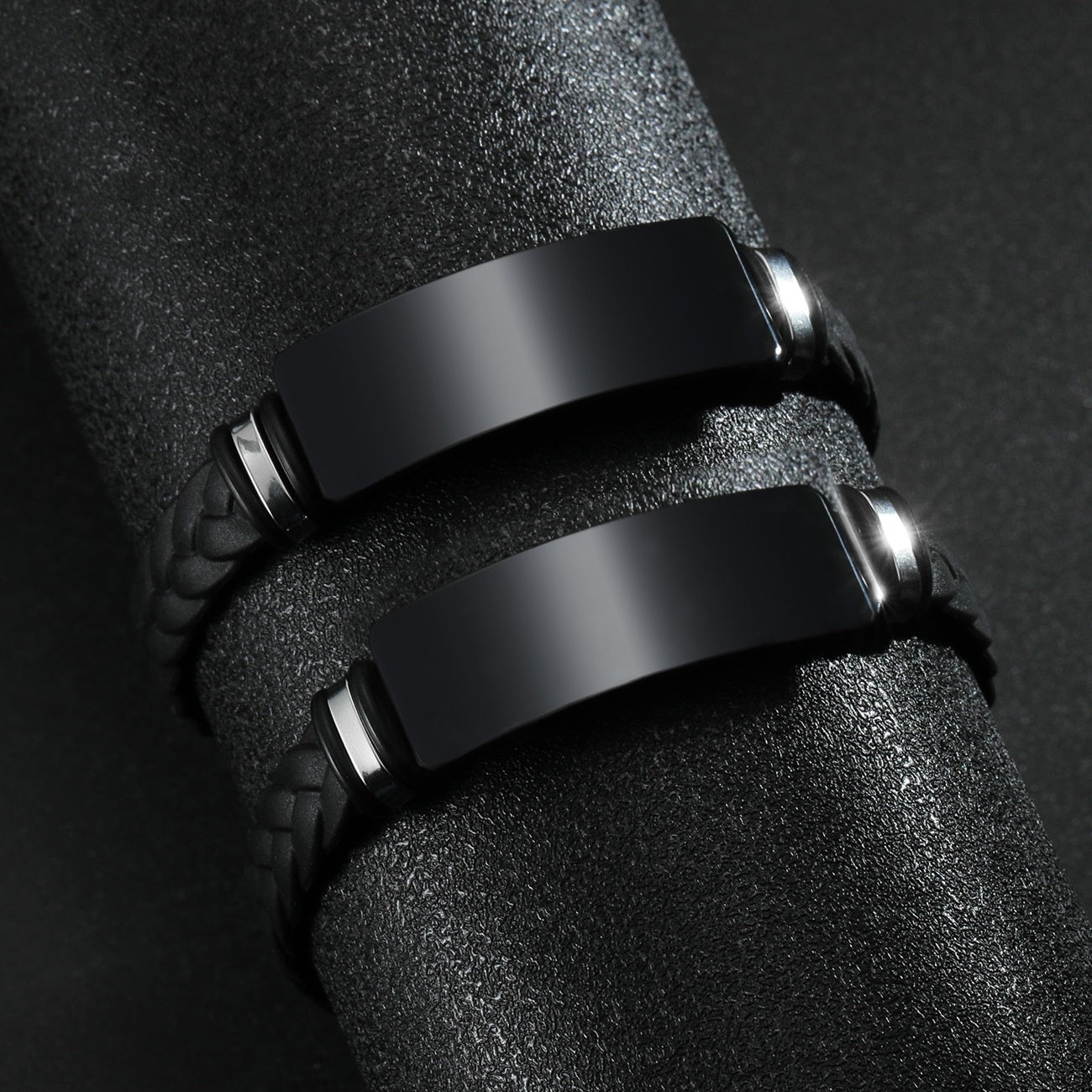 Personalized wrap silicone bracelet with black stainless steel nameplate and buckle, 8.26''