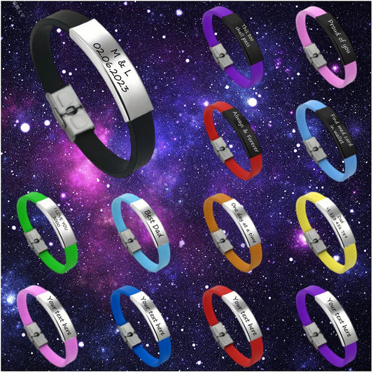 Personalized silicone bracelet with stainless steel plate and buckle