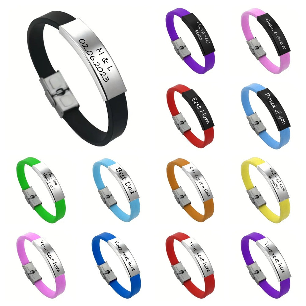 Personalized silicone bracelet with stainless steel plate and buckle
