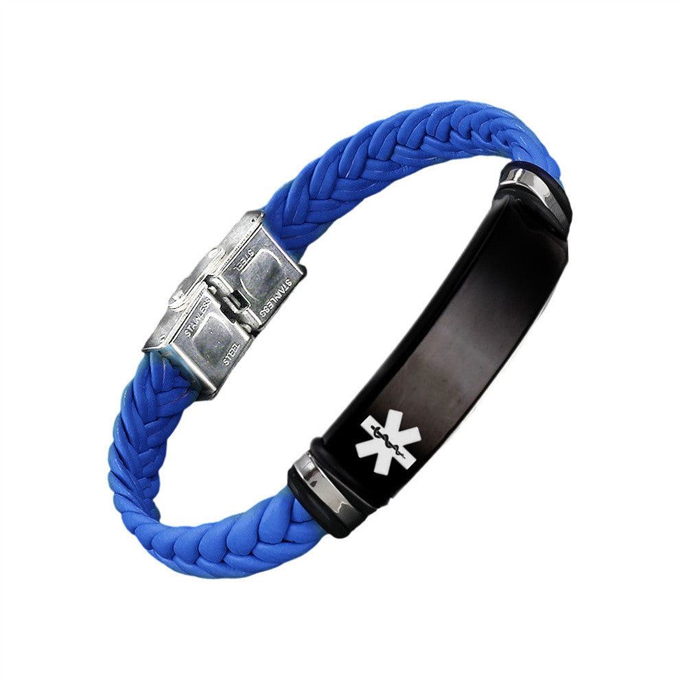 Personalized Medical Alert Disease Awareness Leather Bracelet Alarm ID Bangle Emergency Life Saver for Women Men,Black,Brown,with Aid Bag