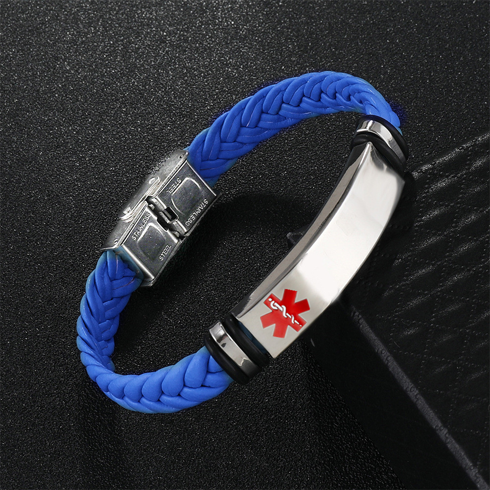 Personalized Medical Alert Disease Awareness Leather Bracelet Alarm ID Bangle Emergency Life Saver for Women Men,Black,Brown,with Aid Bag