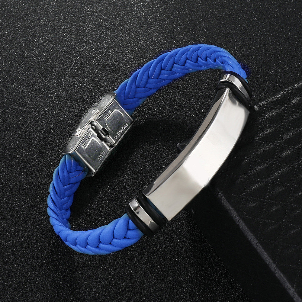 Personalized wrap leather bracelet with stainless steel plate & buckle