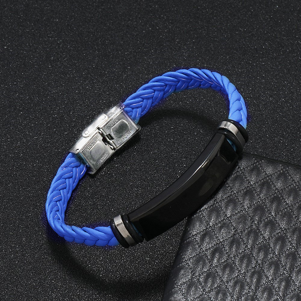 Personalized wrap leather bracelet with stainless steel plate & buckle