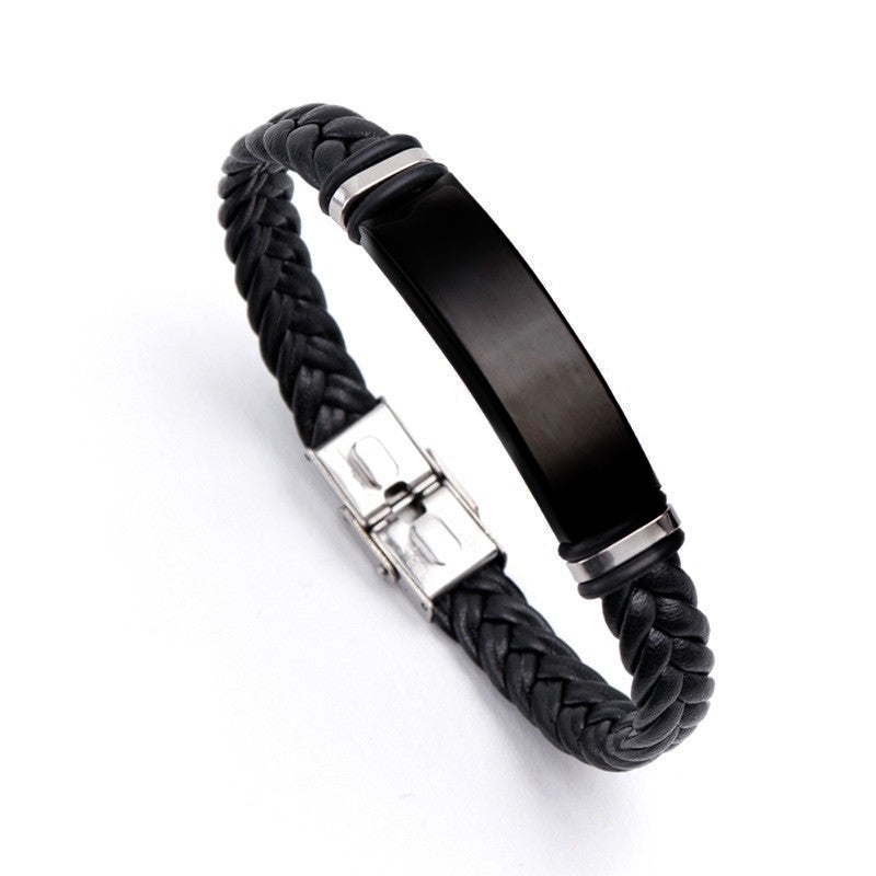 Personalized wrap leather bracelet with stainless steel plate & buckle