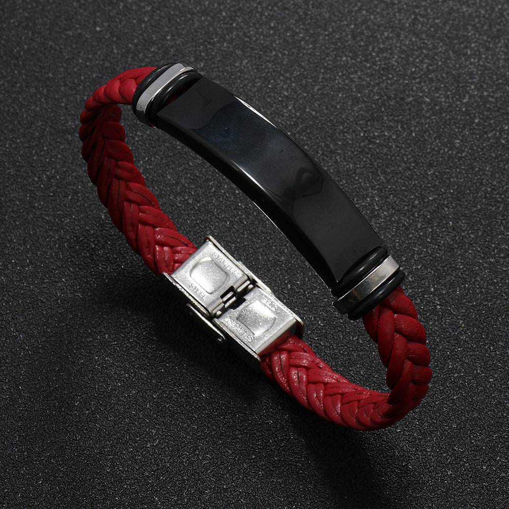 Personalized wrap leather bracelet with stainless steel plate & buckle