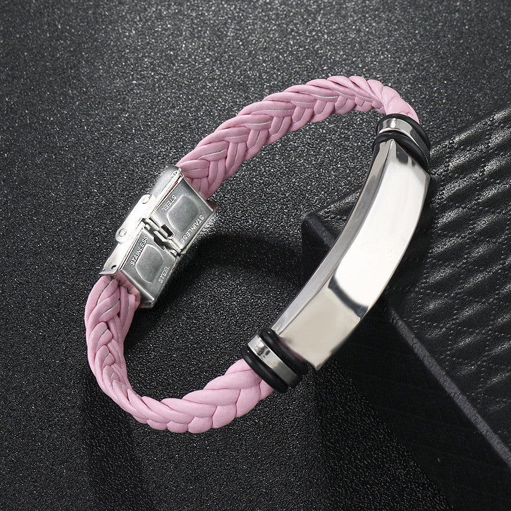 Personalized wrap leather bracelet with stainless steel plate & buckle