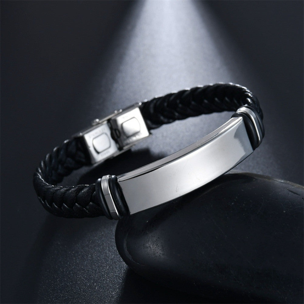 Personalized wrap leather bracelet with stainless steel plate & buckle