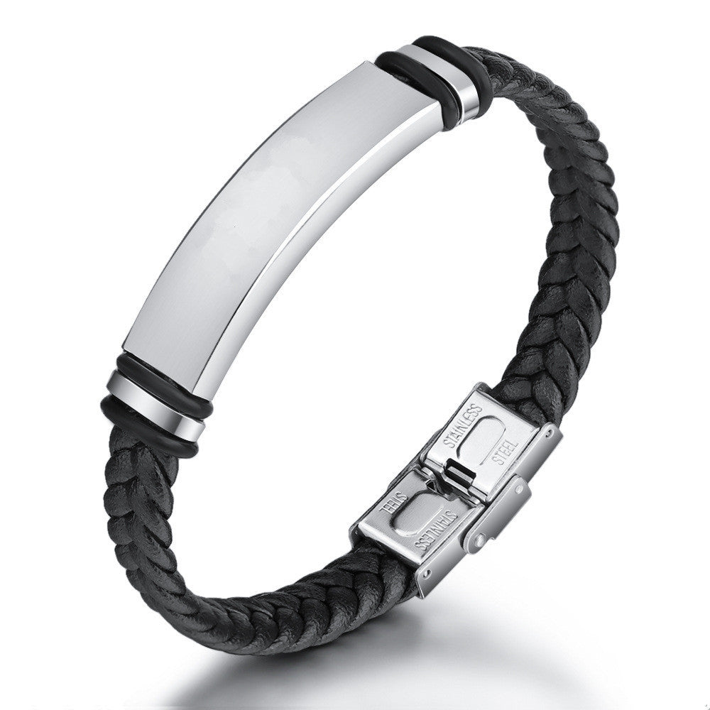 Personalized wrap leather bracelet with stainless steel plate & buckle