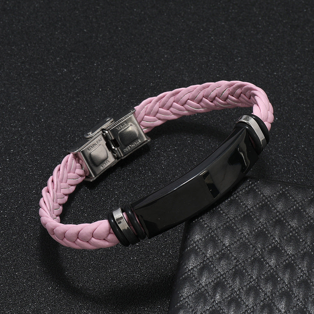 Personalized wrap leather bracelet with stainless steel plate & buckle