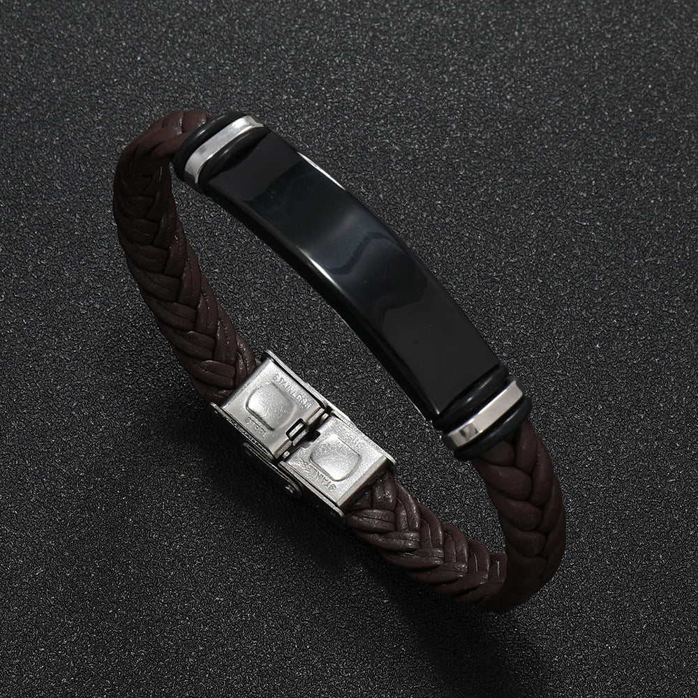 Personalized wrap leather bracelet with stainless steel plate & buckle