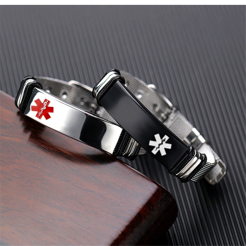 Stainless steel medical alert id mesg bracelet bangle, adjustable, 3 colors