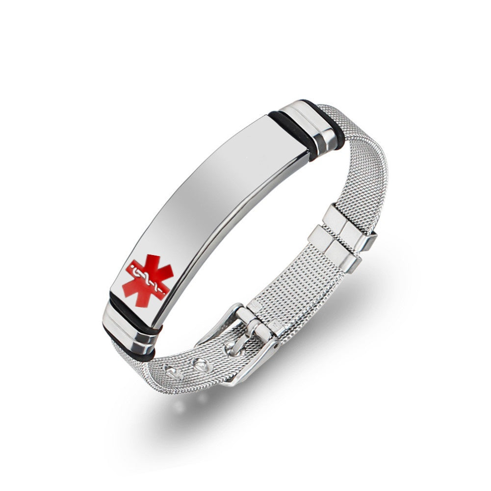 Stainless steel medical alert id mesg bracelet bangle, adjustable, 3 colors