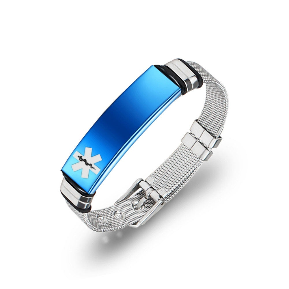 Stainless steel medical alert id mesg bracelet bangle, adjustable, 3 colors