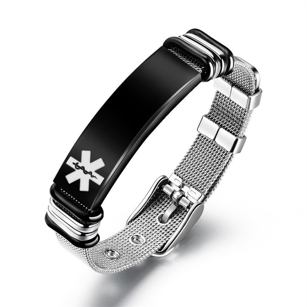 Stainless steel medical alert id mesg bracelet bangle, adjustable, 3 colors