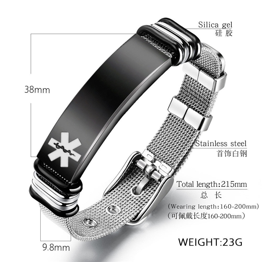 Stainless steel medical alert id mesg bracelet bangle, adjustable, 3 colors