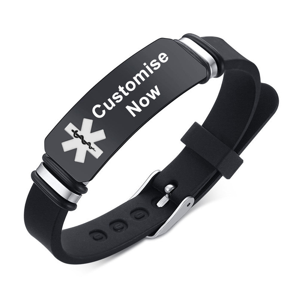 Adjustable Personalized Medical Alert Awareness Silicone Bracelet Customized ID Wristband for Emergency, with Aid Bag
