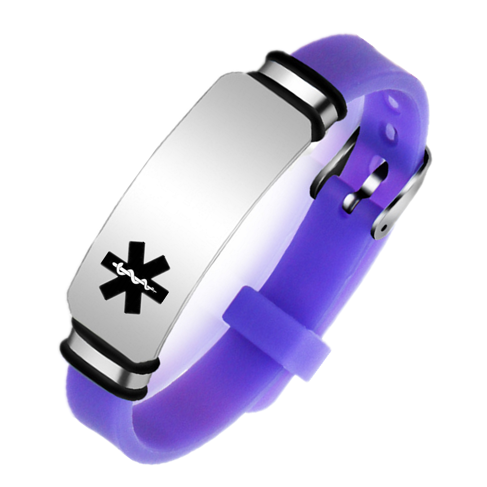 Adjustable Personalized Soft Medical Alert ID Silicone Bracelet for Adults Kid, Various Colors