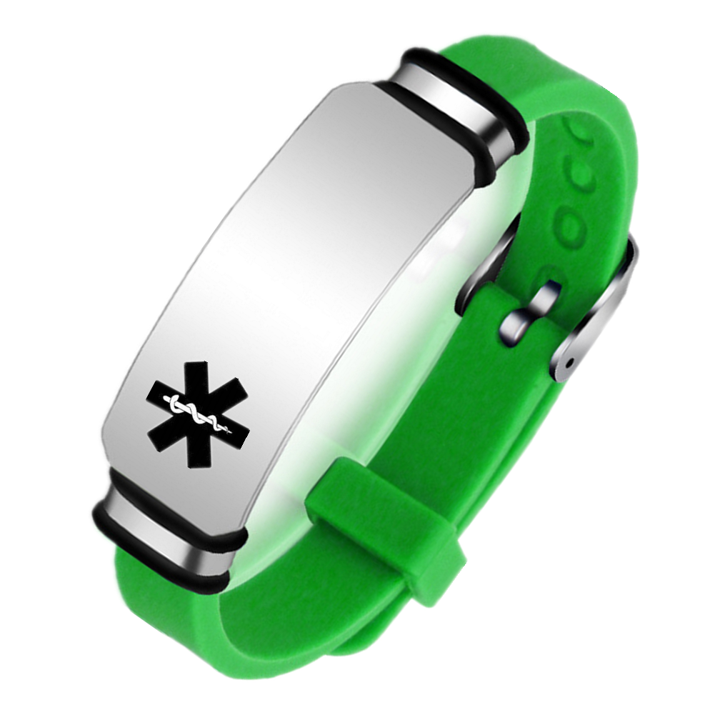 Adjustable Personalized Soft Medical Alert ID Silicone Bracelet for Adults Kid, Various Colors