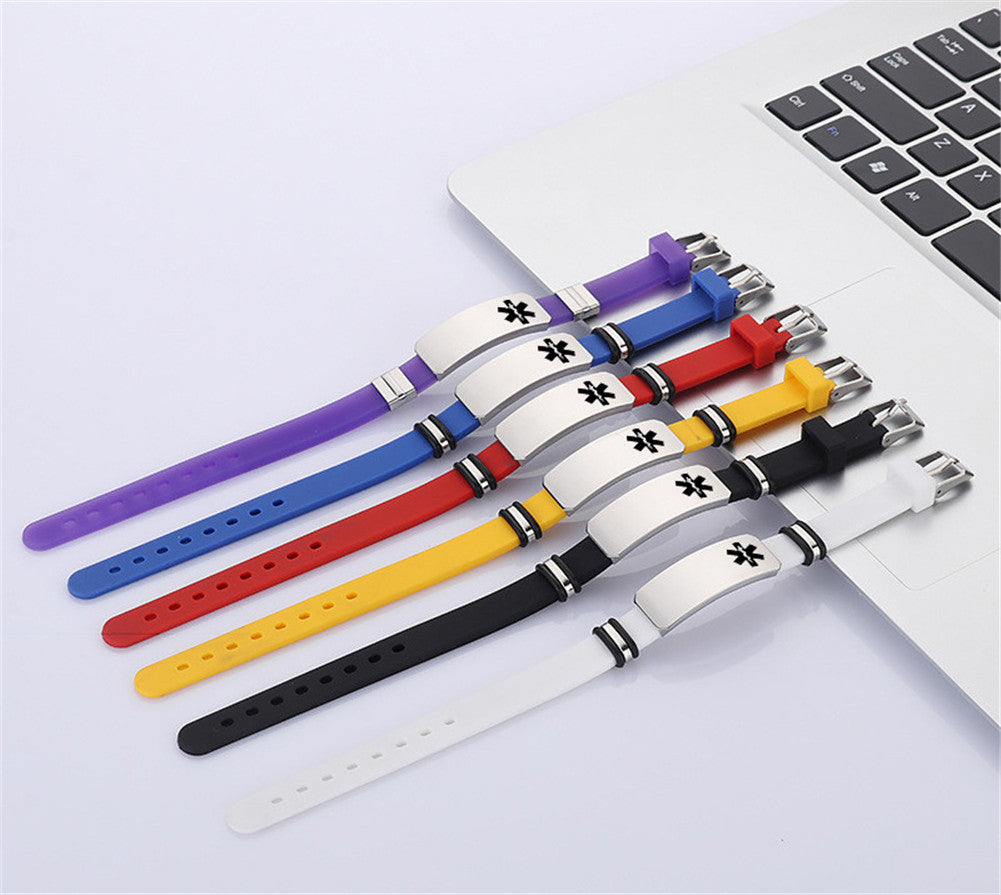 Adjustable Personalized Soft Medical Alert ID Silicone Bracelet for Adults Kid, Various Colors