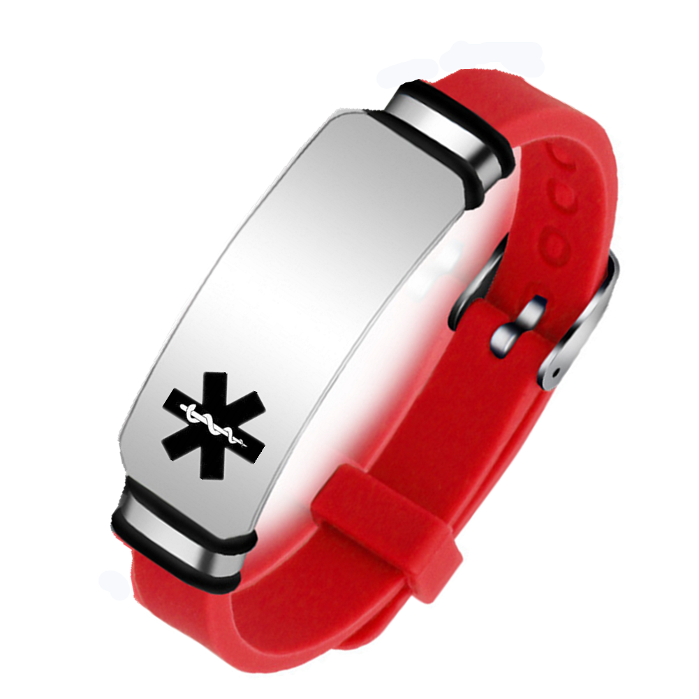 Adjustable Personalized Soft Medical Alert ID Silicone Bracelet for Adults Kid, Various Colors