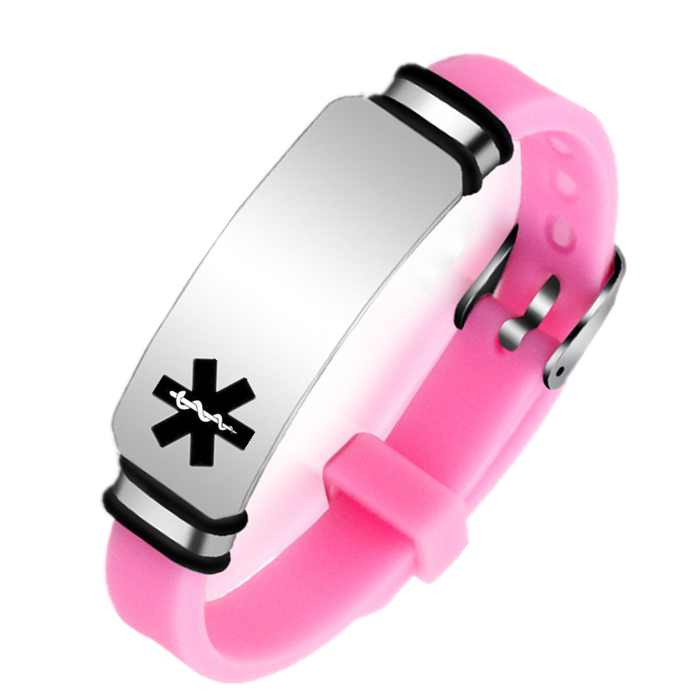 Adjustable Personalized Soft Medical Alert ID Silicone Bracelet for Adults Kid, Various Colors