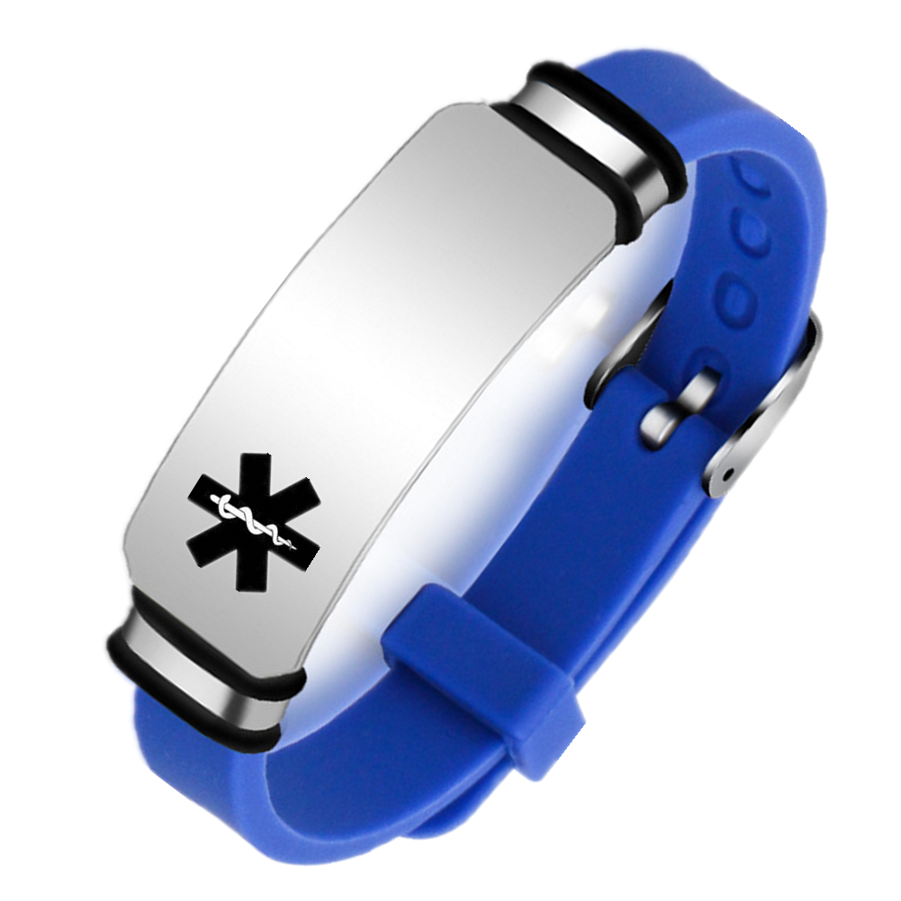 Adjustable Personalized Soft Medical Alert ID Silicone Bracelet for Adults Kid, Various Colors