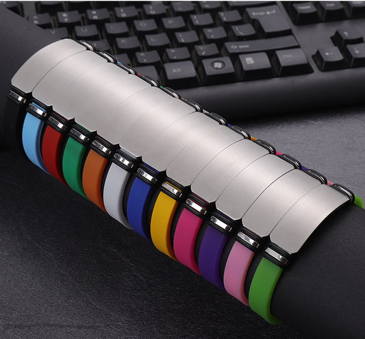 Personalized ID Bracelet Customized Initials Name Date Soft Silicone Wristband for Girls Boys Women Men,Various Colors