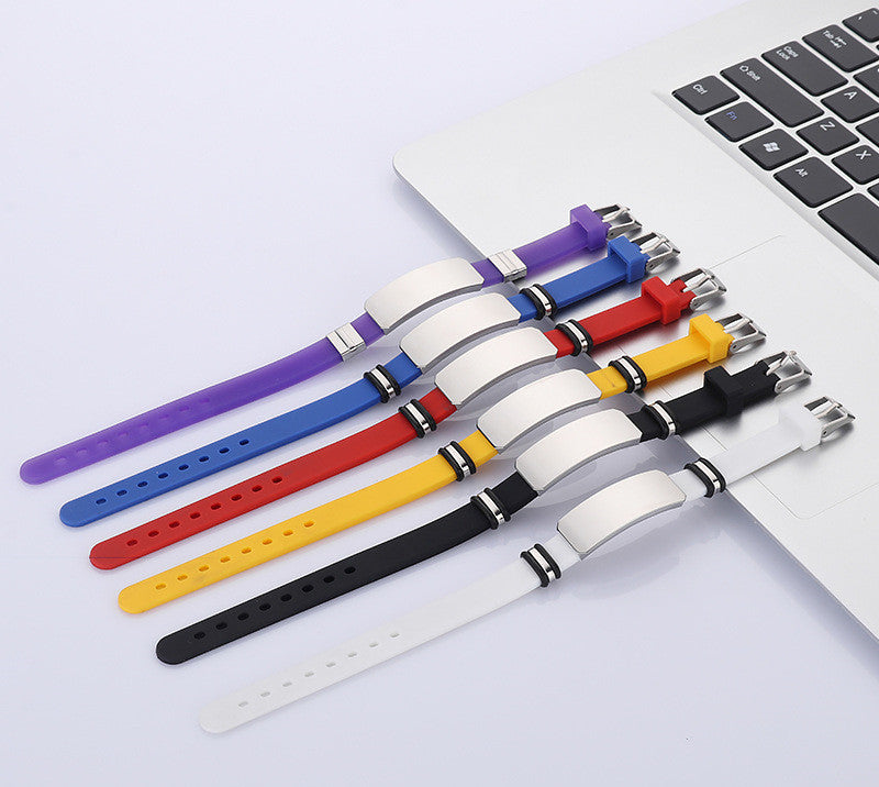 Personalized ID Bracelet Customized Initials Name Date Soft Silicone Wristband for Girls Boys Women Men,Various Colors