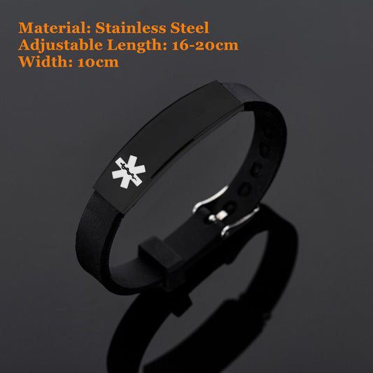 Personalized Medical Alert ID Silicone Bracelet for Kids Adults, Adjustable, Free Engraving, with Aid Bag