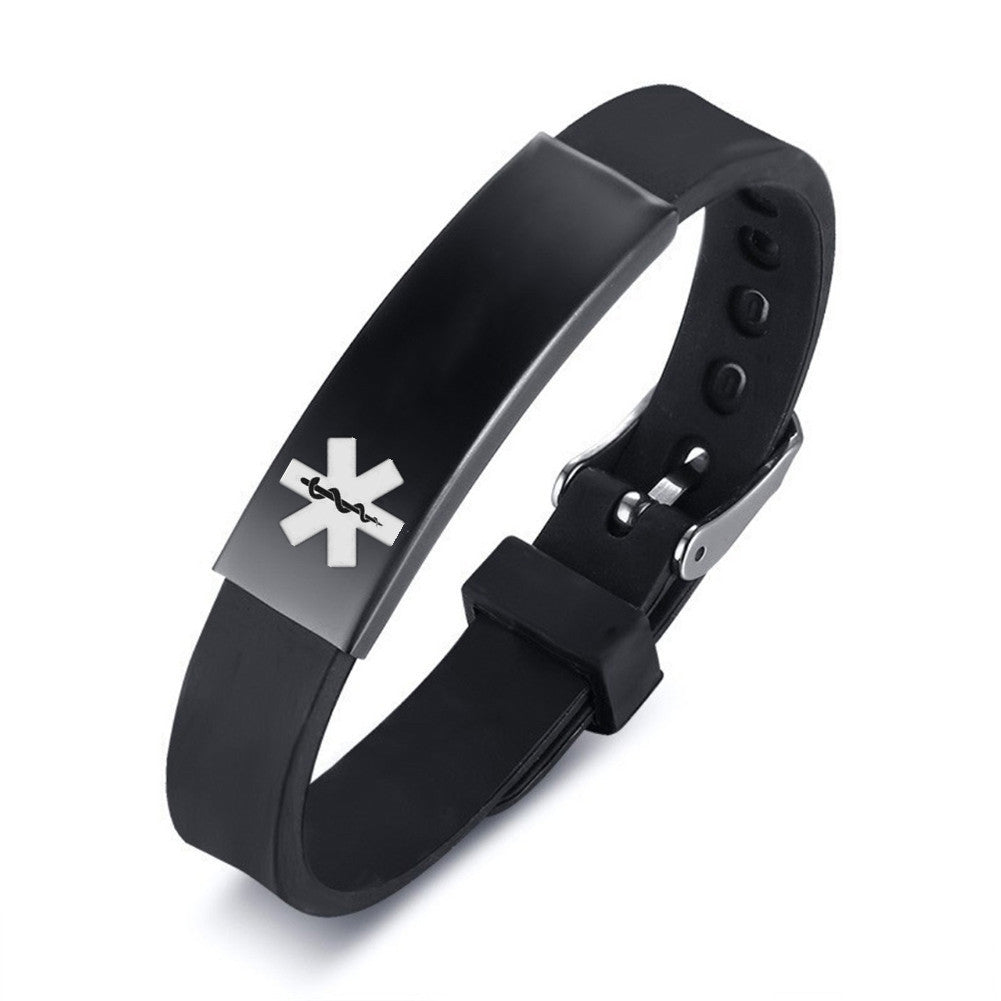 Personalized Medical Alert ID Silicone Bracelet for Kids Adults, Adjustable, Free Engraving, with Aid Bag
