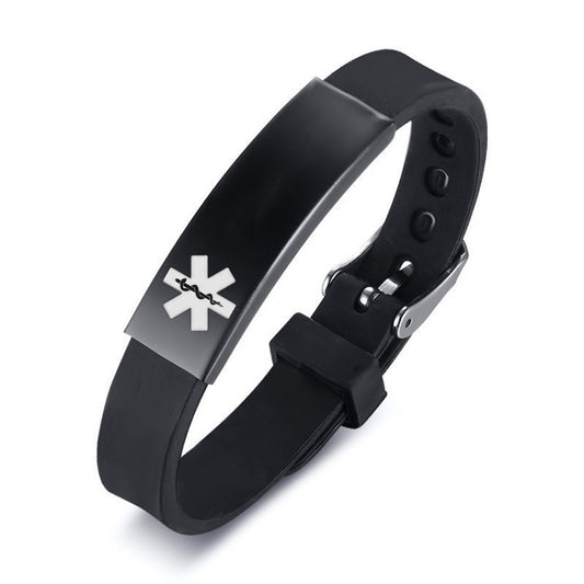 Personalized Medical Alert ID Silicone Bracelet for Kids Adults, Adjustable, Free Engraving, with Aid Bag