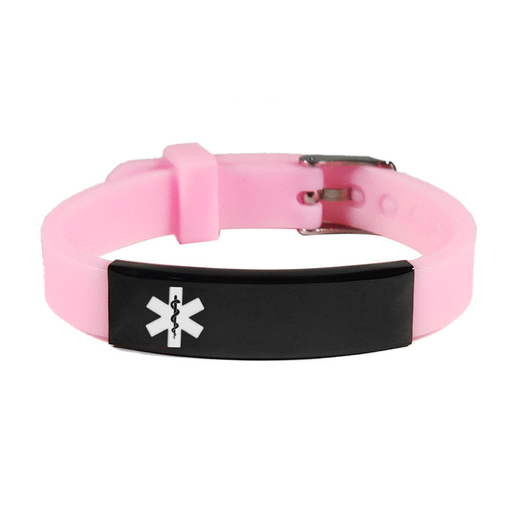 Personalized Medical Alert ID Silicone Bracelet for Kids Adults, Adjustable, Free Engraving, with Aid Bag