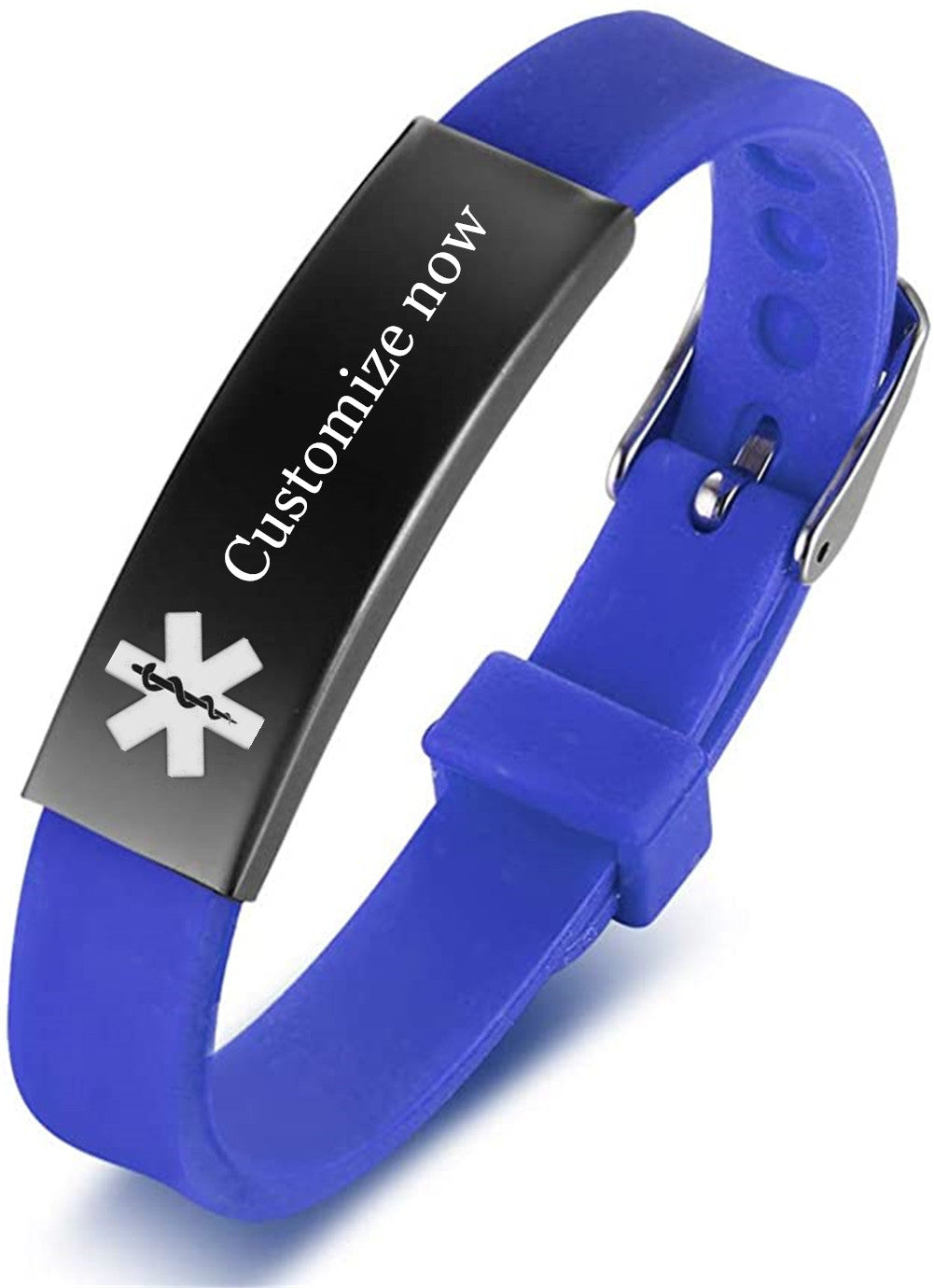 Personalized Medical Alert ID Silicone Bracelet for Kids Adults, Adjustable, Free Engraving, with Aid Bag