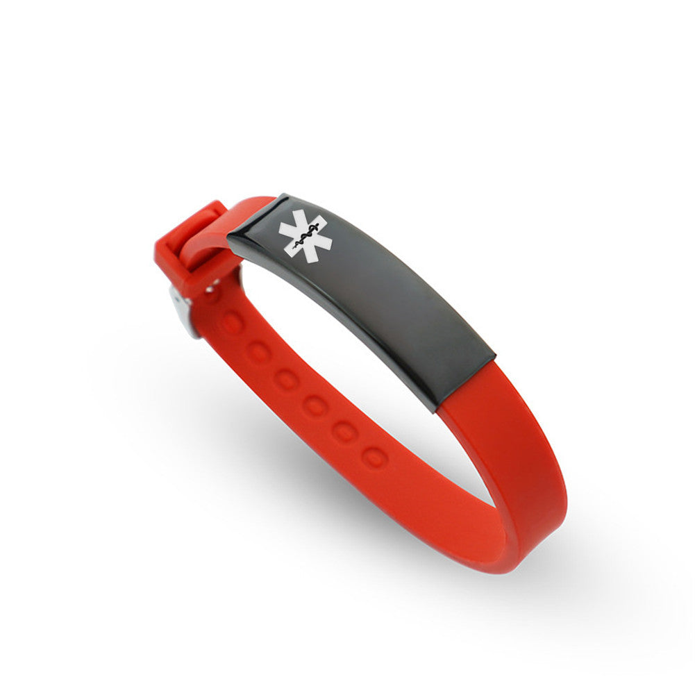 Personalized Medical Alert ID Silicone Bracelet for Kids Adults, Adjustable, Free Engraving, with Aid Bag