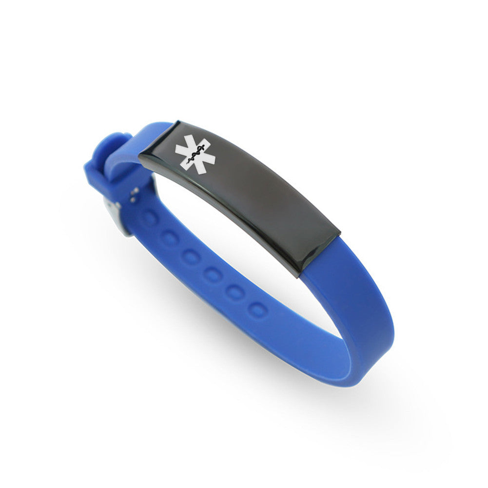 Personalized Medical Alert ID Silicone Bracelet for Kids Adults, Adjustable, Free Engraving, with Aid Bag