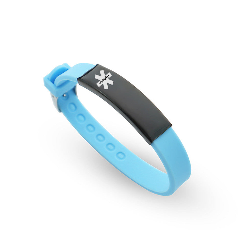 Personalized Medical Alert ID Silicone Bracelet for Kids Adults, Adjustable, Free Engraving, with Aid Bag