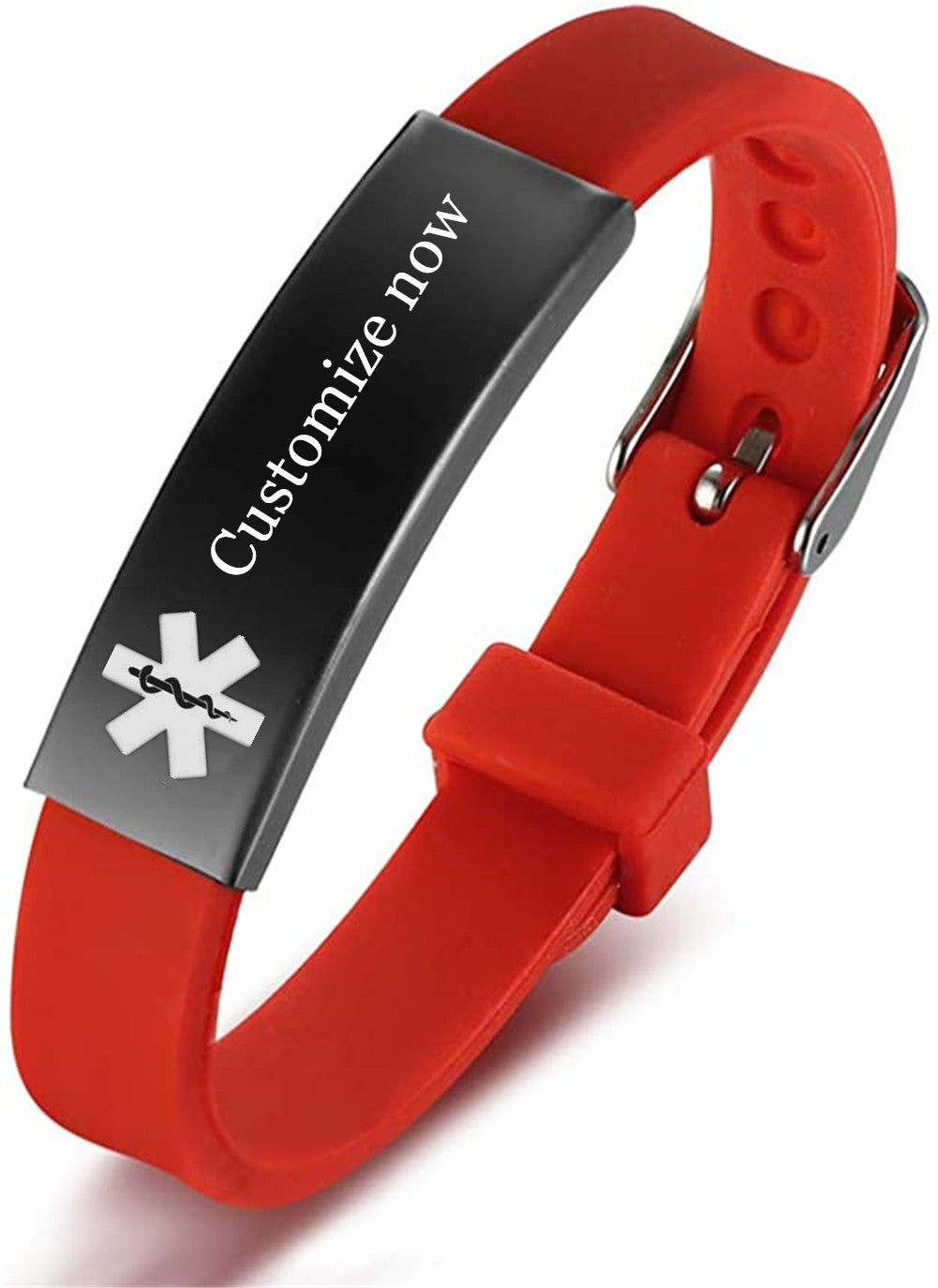 Personalized Medical Alert ID Silicone Bracelet for Kids Adults, Adjustable, Free Engraving, with Aid Bag