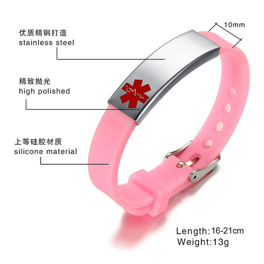 Personalized Medical Alert ID Silicone Bracelet for Kids Adults, Adjustable, Muliple Colors