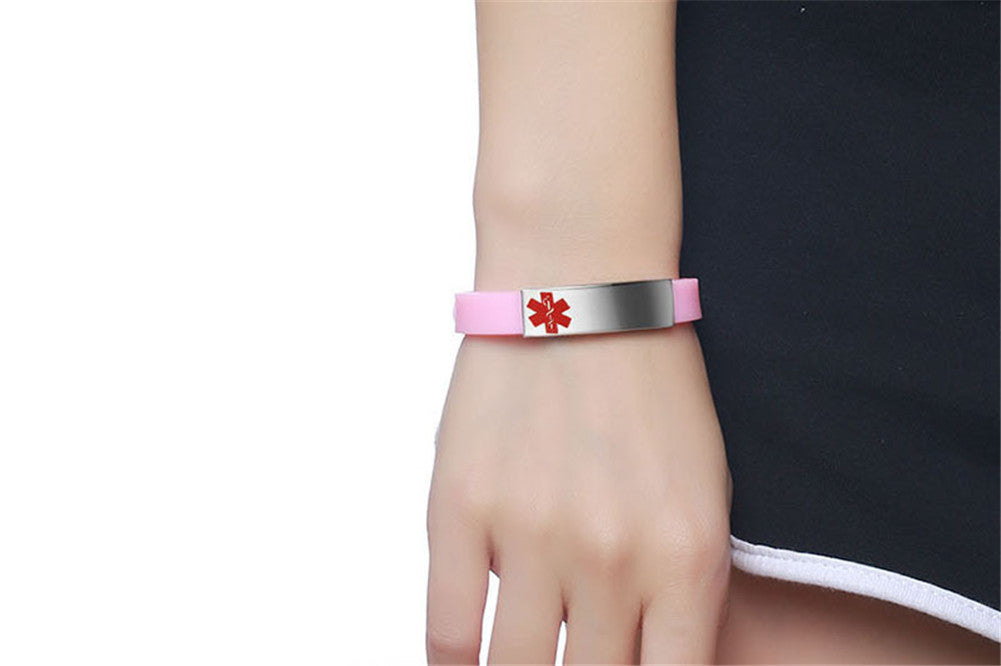 Personalized Medical Alert ID Silicone Bracelet for Kids Adults, Adjustable, Muliple Colors