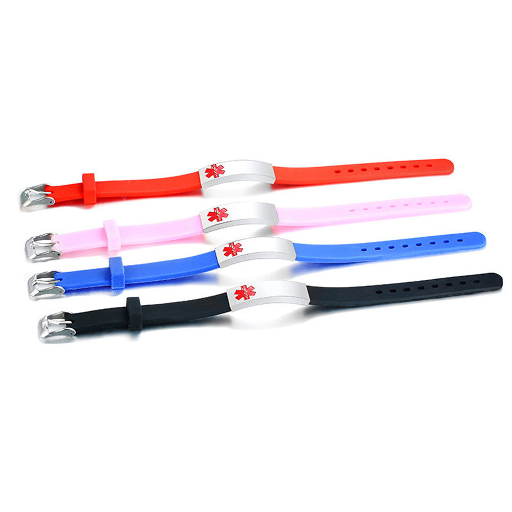 Personalized Medical Alert ID Silicone Bracelet for Kids Adults, Adjustable, Muliple Colors
