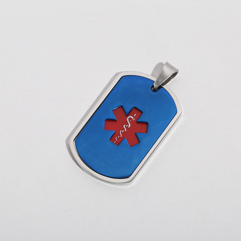 Stainlesss Steel Persoanlized Medical Alert ID Tag Pendant Neckalace with Wheat Chain,Black/Blue/Gold/Silver,with Aid Bag