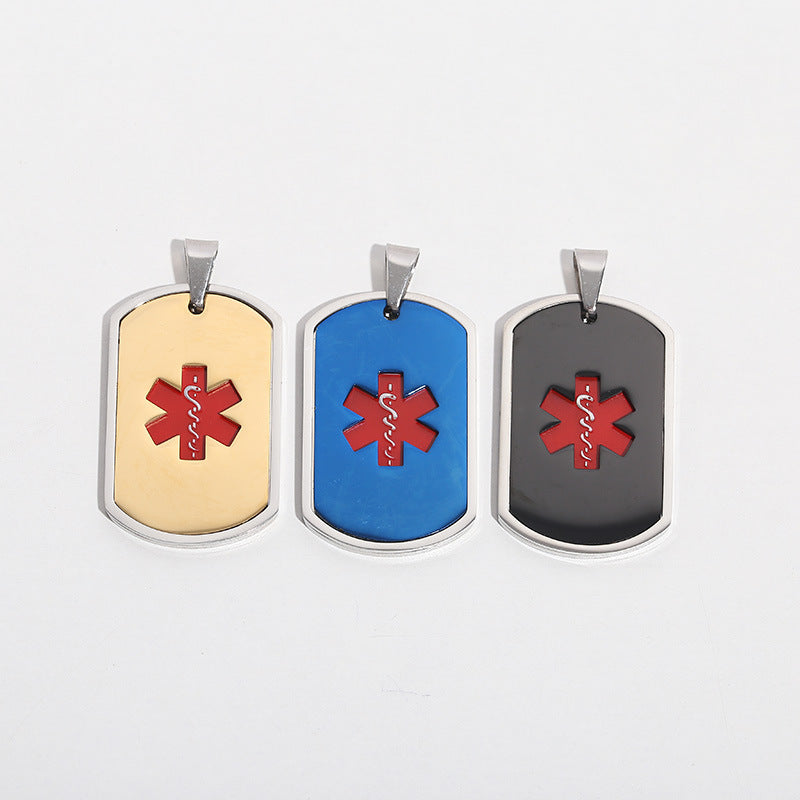 Stainlesss Steel Persoanlized Medical Alert ID Tag Pendant Neckalace with Wheat Chain,Black/Blue/Gold/Silver,with Aid Bag