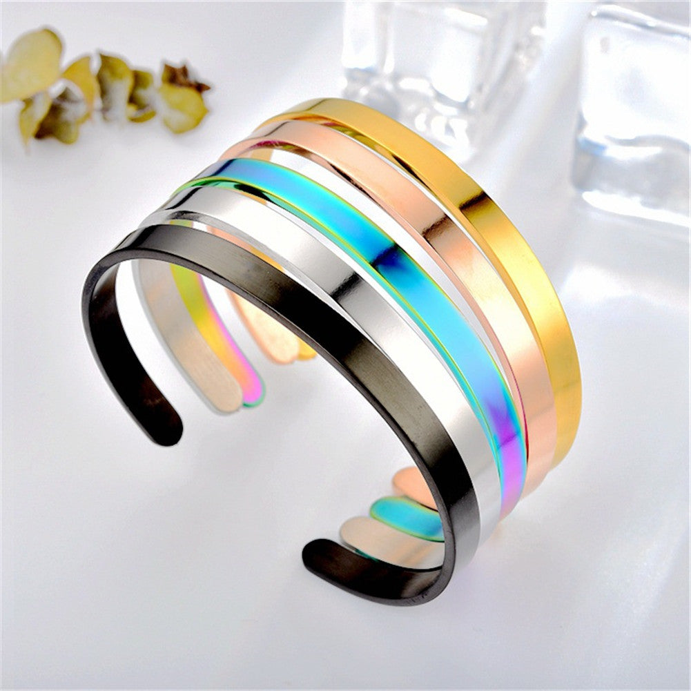 Minimalist Customized Stainless Steel Name Message Engraved Cuff Bracelet for Girls Women Men, 4 Colors