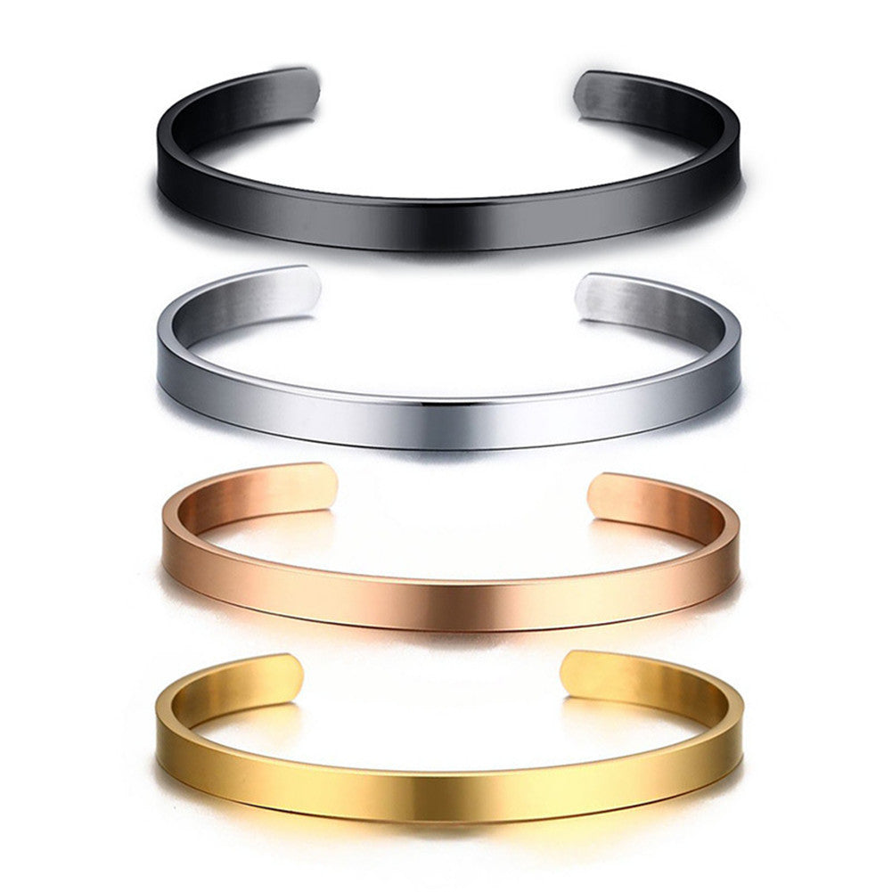 Minimalist Customized Stainless Steel Name Message Engraved Cuff Bracelet for Girls Women Men, 4 Colors