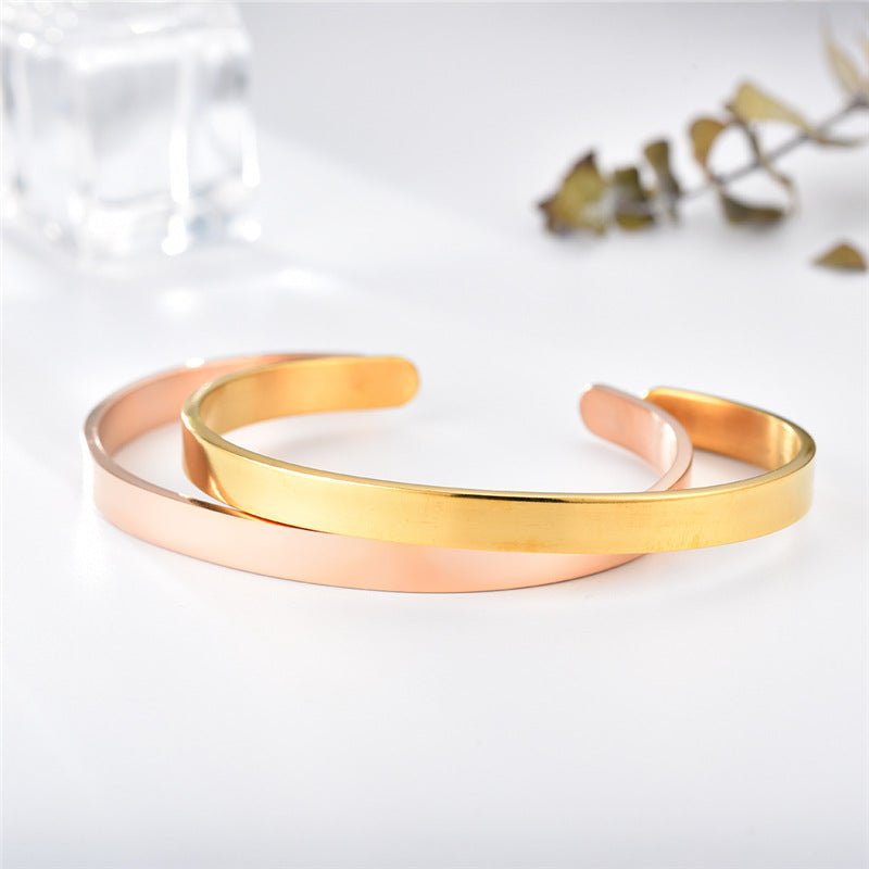 Minimalist Customized Stainless Steel Name Message Engraved Cuff Bracelet for Girls Women Men, 4 Colors