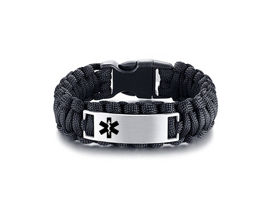 Customized Medical Alert ID Survival Paracord Bracelet Personalized Diease Awareness Wristband, 9 inch, Black,Brown