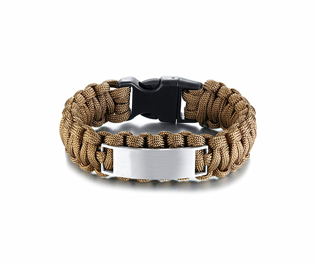 Personalized Survival Paracord ID Names Date Initials Bracelet Bangle for Men,9 inch, Black/Brown