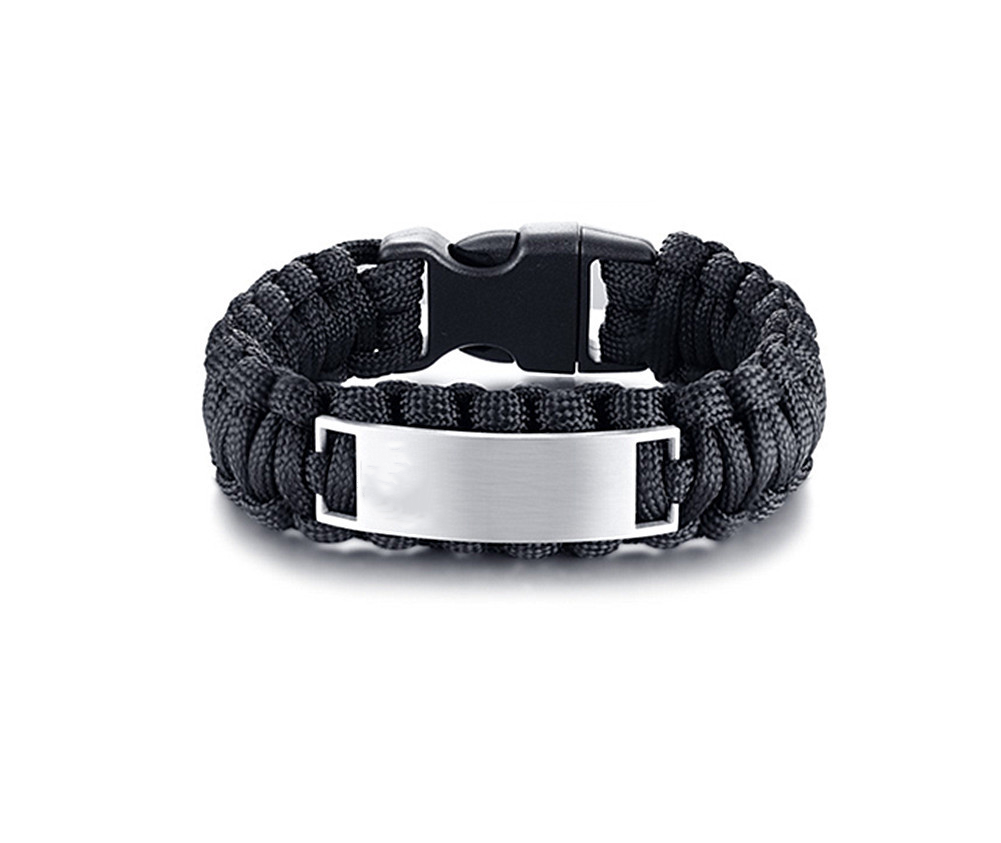 Personalized Survival Paracord ID Names Date Initials Bracelet Bangle for Men,9 inch, Black/Brown