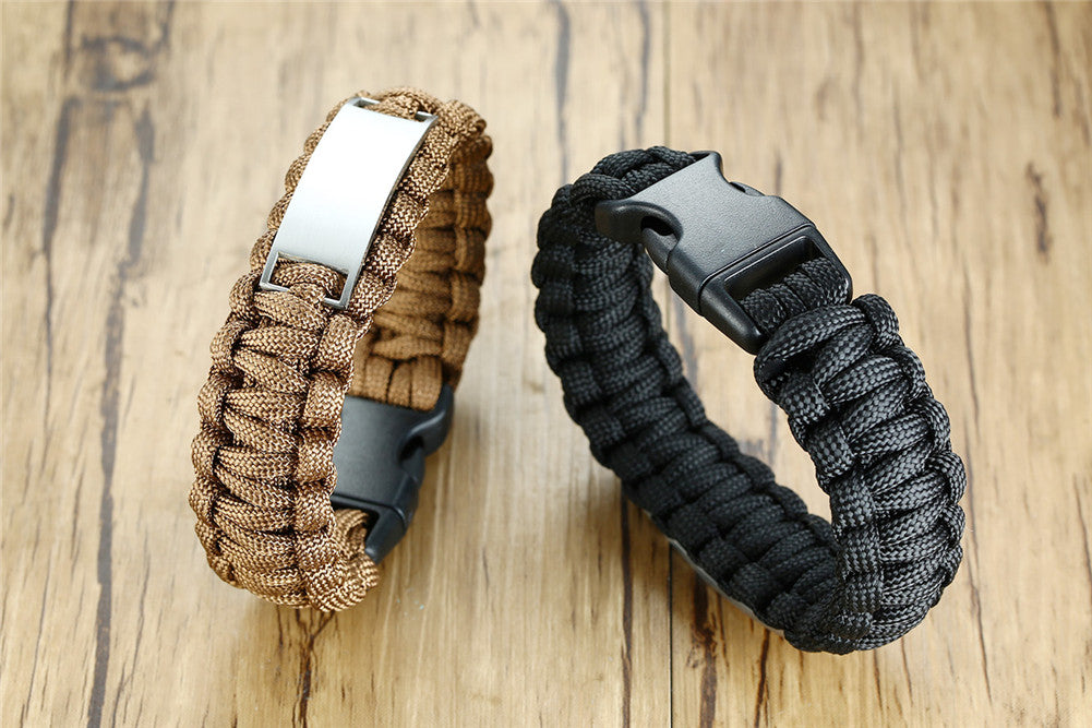 Personalized Survival Paracord ID Names Date Initials Bracelet Bangle for Men,9 inch, Black/Brown